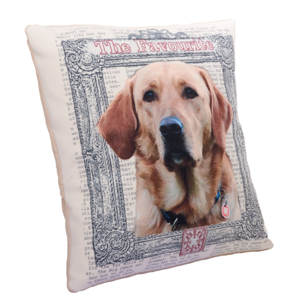 100% cotton canvas cushion, featuring our The Favourite design. Each Scribbleface gift is created by Francis Morrish at her photo design studio in Kent. Bespoke gifts that can be personalised with a favourite photograph.