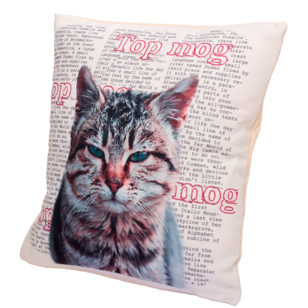 100% cotton canvas cushion, featuring our Top Mog design. Each Scribbleface gift is created by Francis Morrish at her photo design studio in Kent. Bespoke gifts that can be personalised with a favourite photograph.