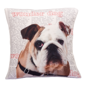 100% cotton canvas cushion, featuring our Wonder Dog design. Each Scribbleface gift is created by Francis Morrish at her photo design studio in Kent. Bespoke gifts that can be personalised with a favourite photograph.